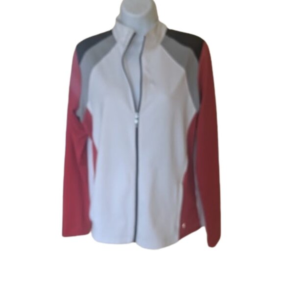 White and Red Colorblock Zip Up Jacket Size Medium - Picture 3 of 6